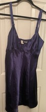 Fredericks Of Hollywood Dark Blue Satin Chemise Size Large Pre Owned