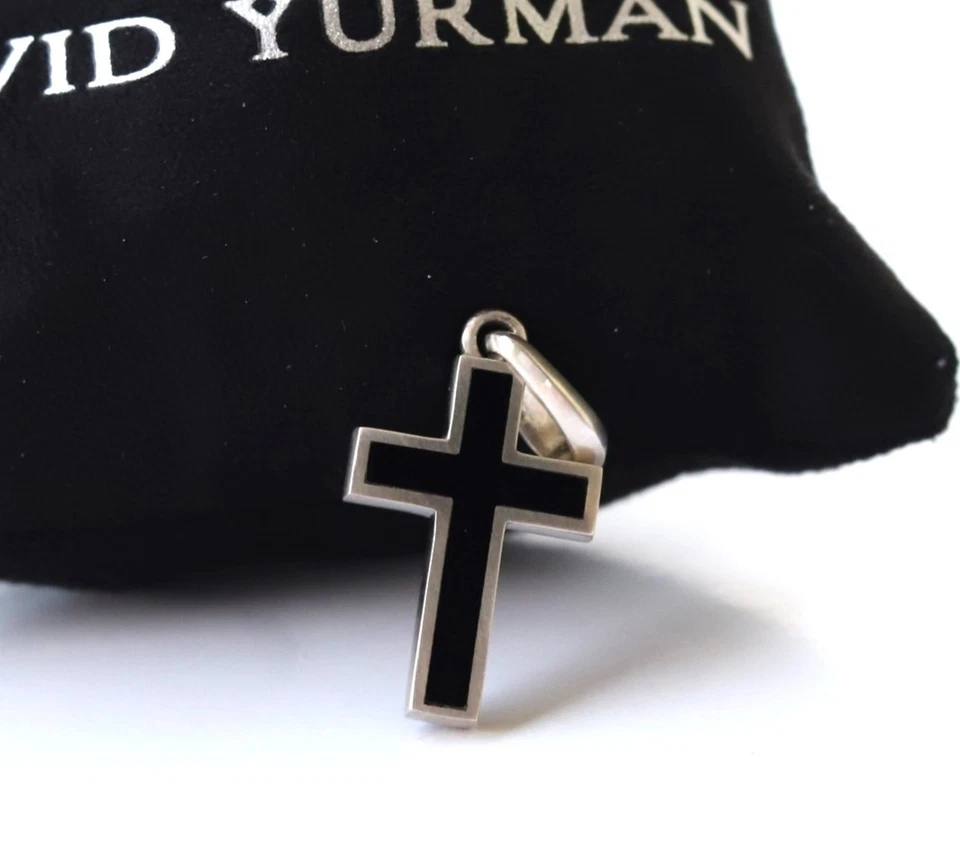 David Yurman Sterling Silver with Black Onyx Exotic Stone Cross Amulet Pendant - Image 3 of 4