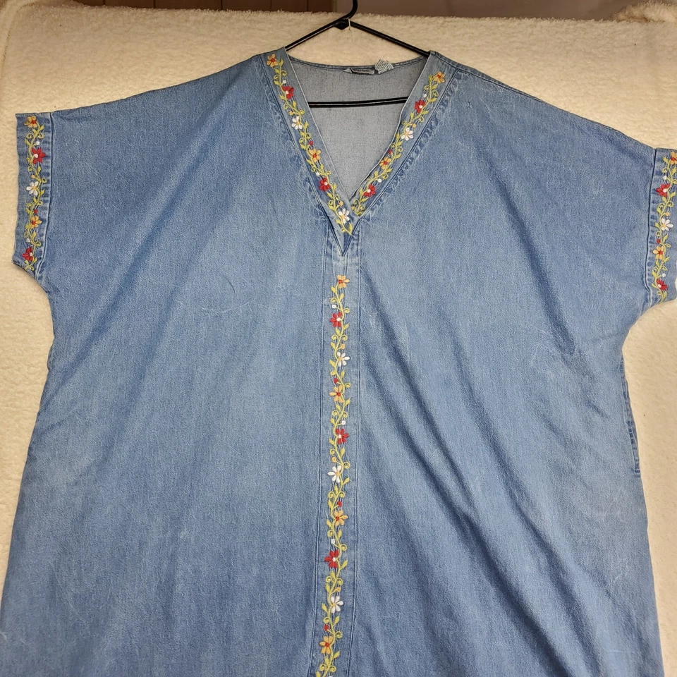 Vestido vaquero vintage Woman Within para mujer Kaftan House XL bordado Foto 4 de 4