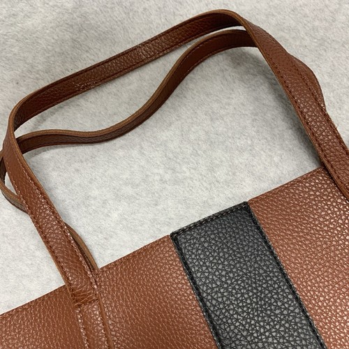 Vince Camuto Leather Travel Tote Shoulder Bag Brown Black Double Strap Handle Lg - Picture 11 of 12