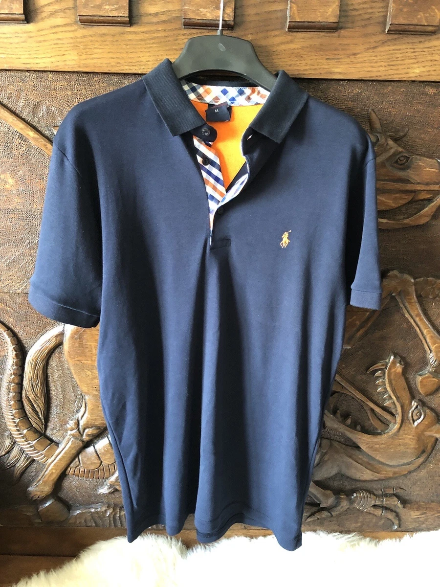 Polo Ralph Lauren Medium Polo Shirt Navy Blue Orange Equestrian Horse Logo