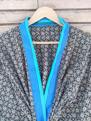 Midi Kimono Reine Seide Robe Knielang Abendkleid Bademantel Schwarz MKMO1458 - Bild 1 von 8