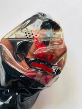 Latex Hood with 15CM long nose tube red teeth mesh eyes BDSM transparent Face