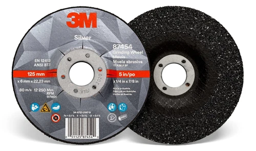 3M Silver Depressed Center Grinding Wheel, 87454, T27, 5 in x 1/4  (Case of 20)