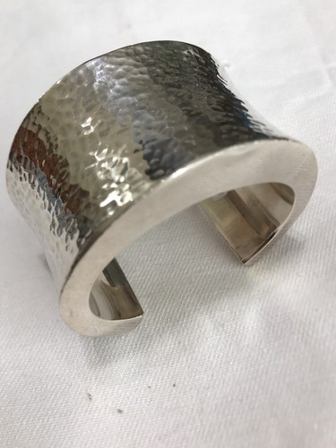 Sterling Silver .925 ~ 1 3/4" Wide ~ Designer Hammered Cuff Bracelet - Picture 3 of 12