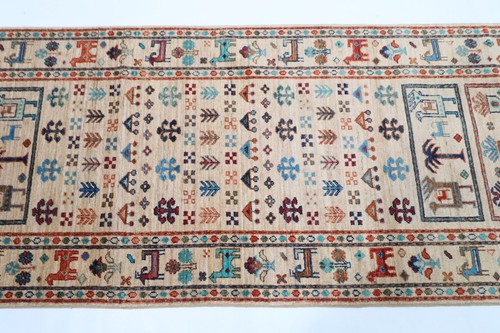 10 ft Hallway Animal Beige Runner Rug Afghan Hand Knotted Wool Oriental Rug - Picture 4 of 9