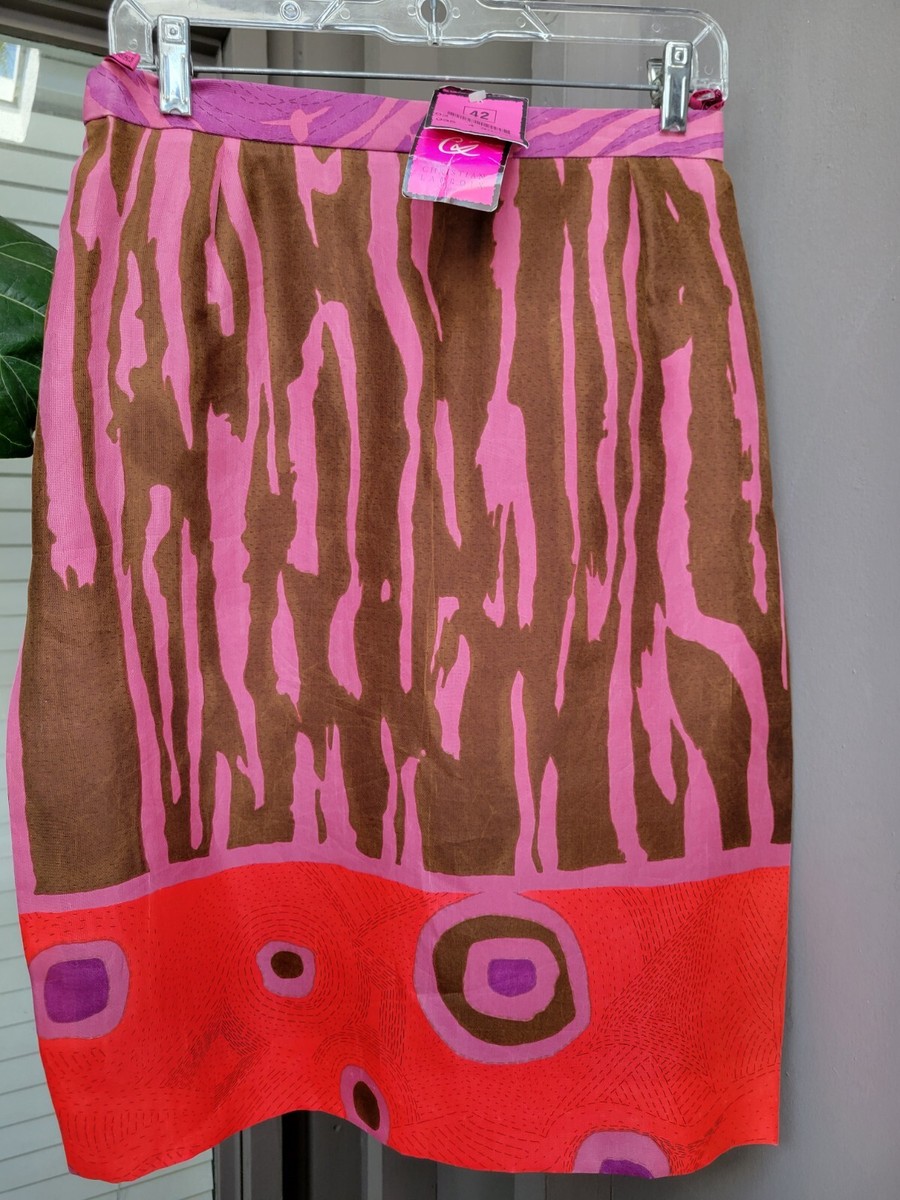 CHRISTIAN LACROIX Fit 8-10 Couture Skirt Silk Animal Print Multi