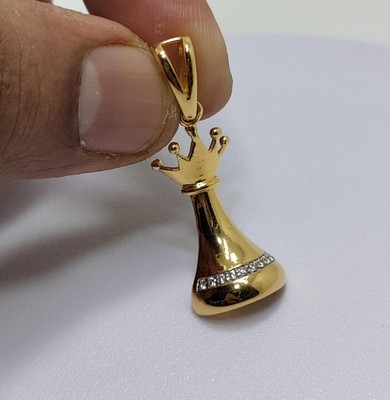 1/10Ct Lab-Created Queen Chess Piece Pendant With Chain 14k Yellow Gold Plated