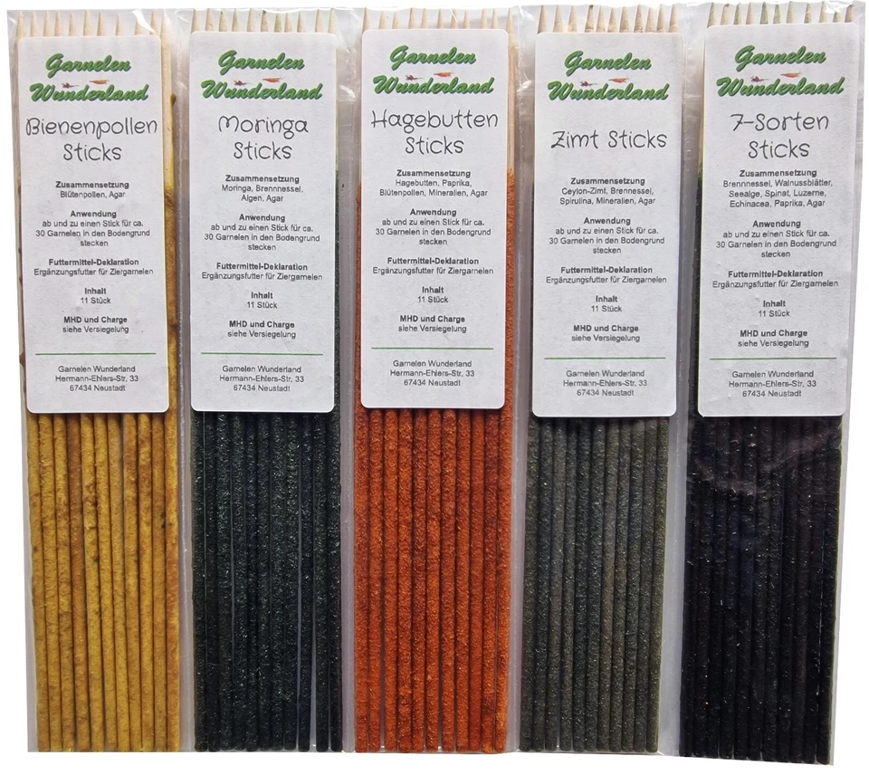 Garnelen Wunderland Shrimp Sticks Set 5x11 Stück / Futter Stangen Lollies