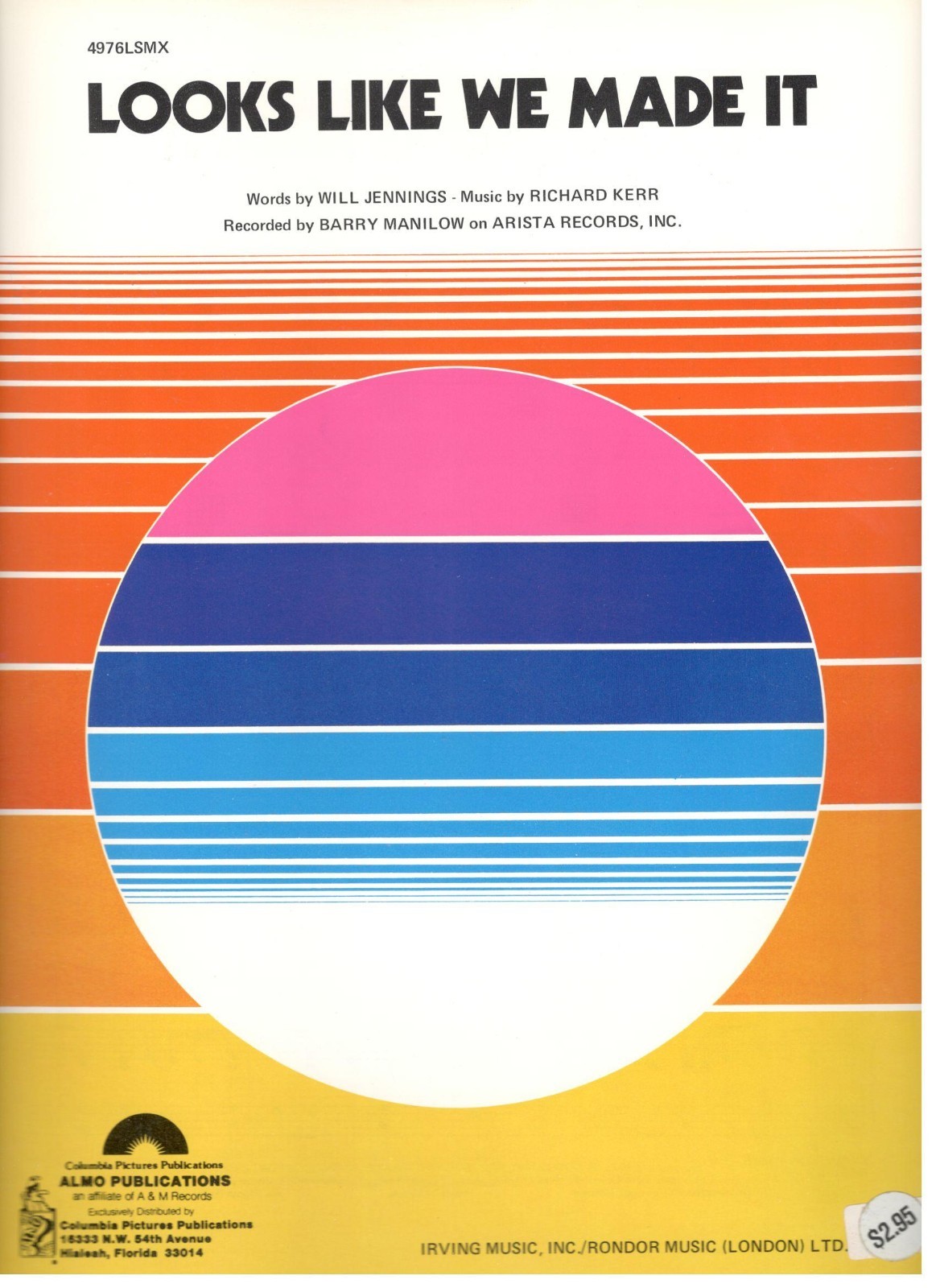 Barry Manilow Looks Like We Made It Sheet Music Piano Vocal Chords Rare New Ebay