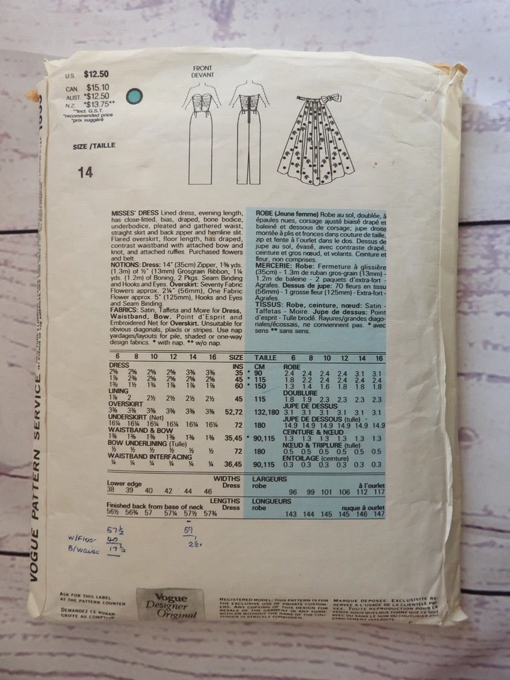 Vogue 1853 pattern Evening Dress w/ Overskirt Sz 14 Part Cut Bellville Sassoon - Image 2 of 2