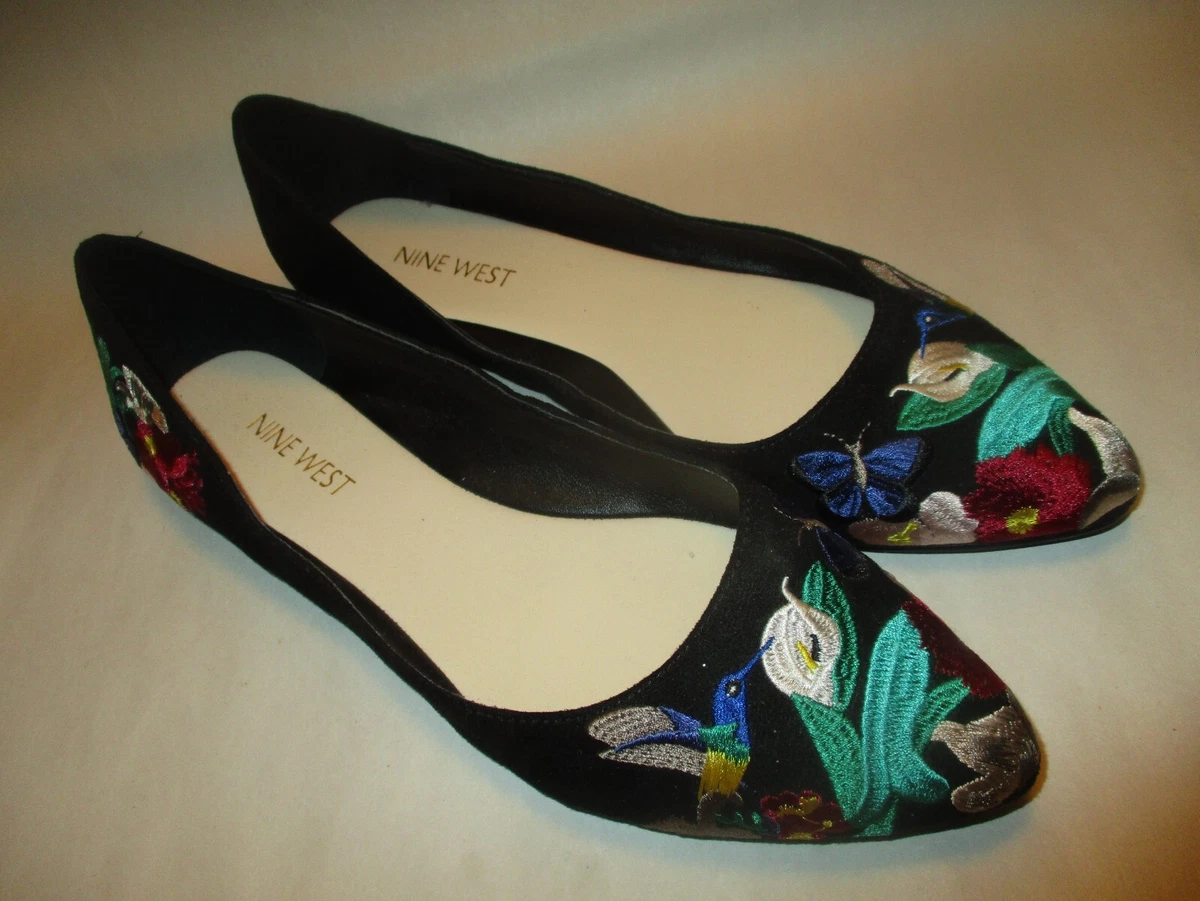 Nine West Suziella Womens 7 1 2M Black Embroidered Hummingbird