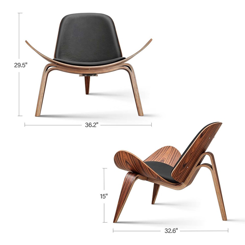 Shell Lounge 2026 Mid-Century Modern Shell Lounge Chair Leather Accent Solid Wood ...