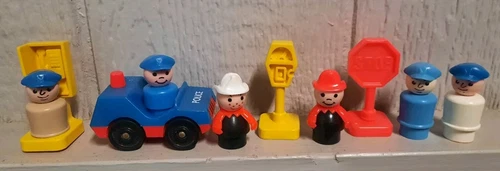 Vintage Fisher Price Little People Working Men & Accessories Fire Police Etc Lot