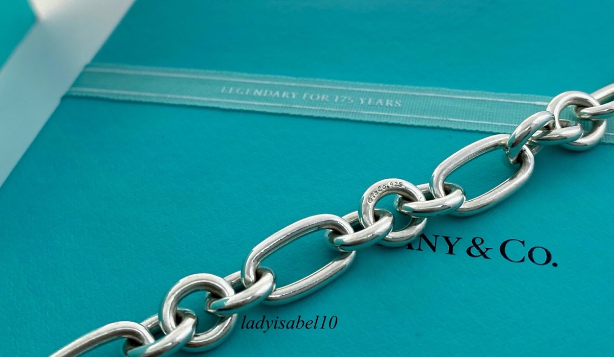 Auth. Tiffany & Co Arc Heart Padlock Charm Large Bracelet Silver w