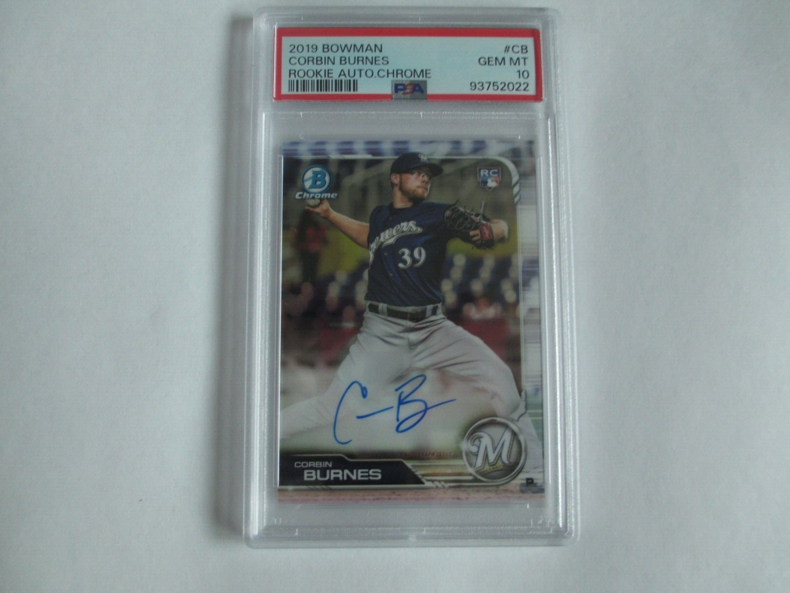 2019 BOWMAN CHROME CORBIN BURNES AUTO ROOKIE CARD PSA 10 GEM MINT