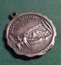 Vintage GRAND CANYON Arizona Silver-Tone Metal Key Ring Fob Pendant Cowboy Horse