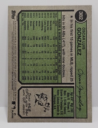 2023 Topps Heritage Oscar Gonzalez Image Variation RC Rookie - Cleveland #382 - Picture 2 of 3