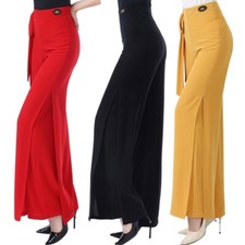 Women Modern Ballroom Dance Pants High Waisted Wide Leg Trousers Practice