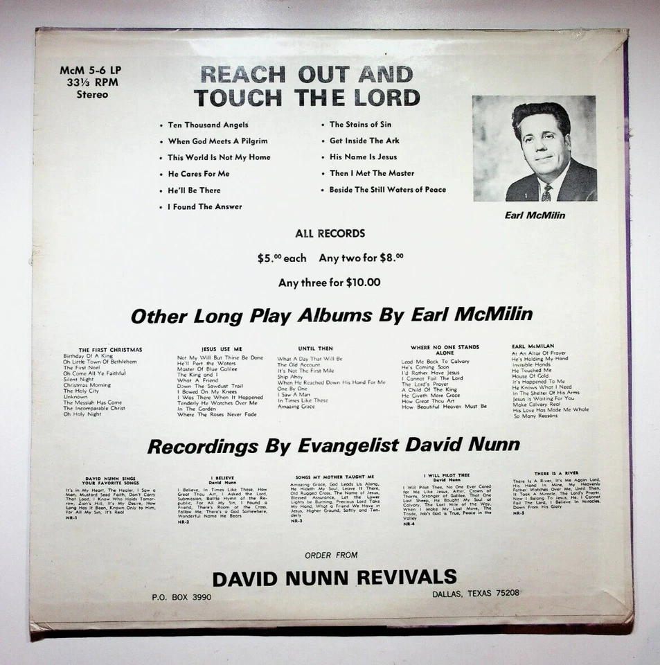 Earl McMilin Reach Out Touch Christian Gospel David Nunn Vinyl LP Record SEALED - Image 2 of 2
