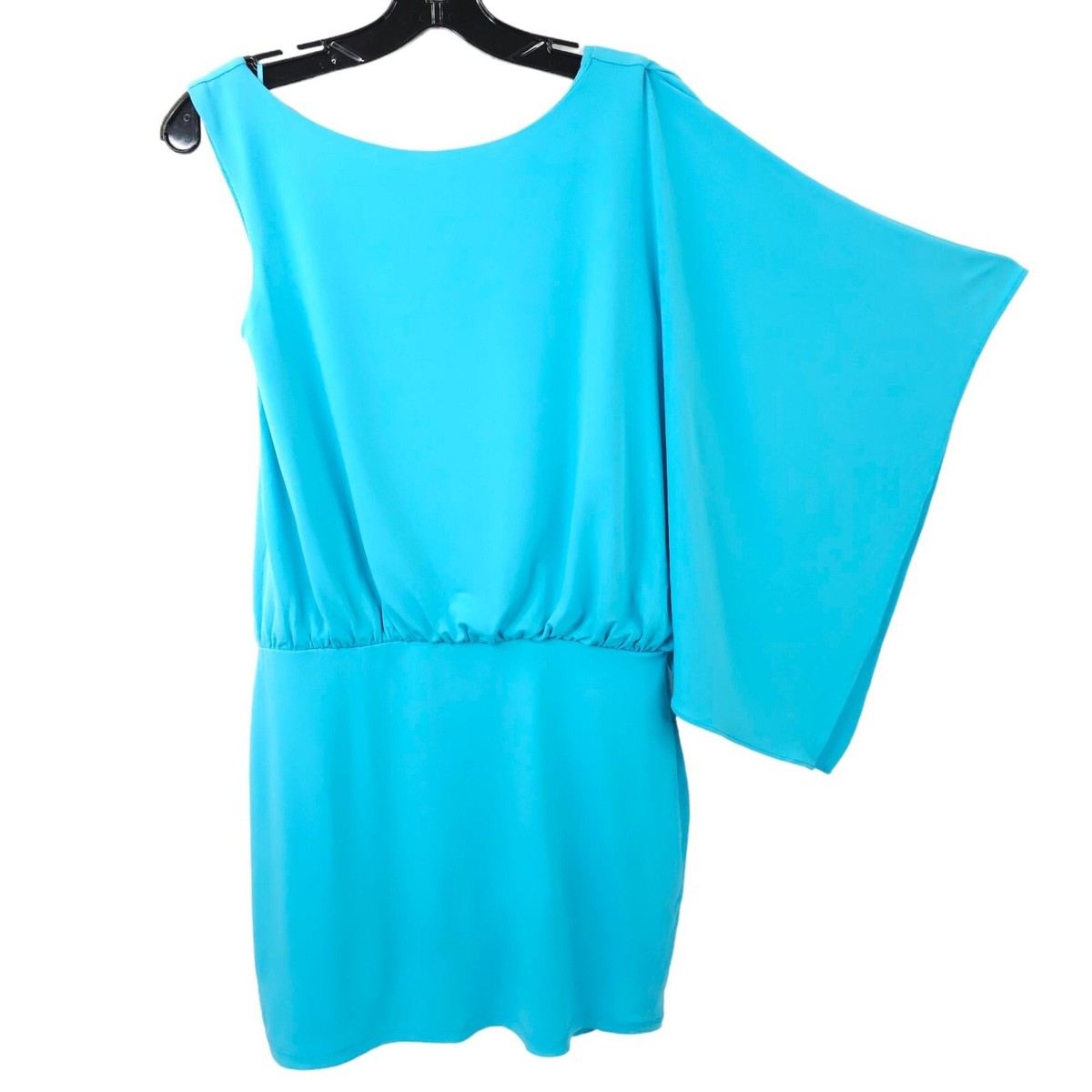 flowy arm sleeves dress Max And Cleo One Shoulder Sleeve Womens Size 4 Above Knee Stretchy flowy short sleeve