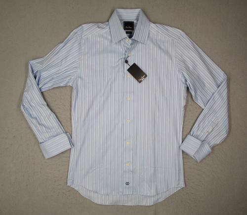 David Donahue Dress Shirt Men 15 32 Blue Trim Fit Button Up Dobby French Cuffs - 第 1/10 張圖片