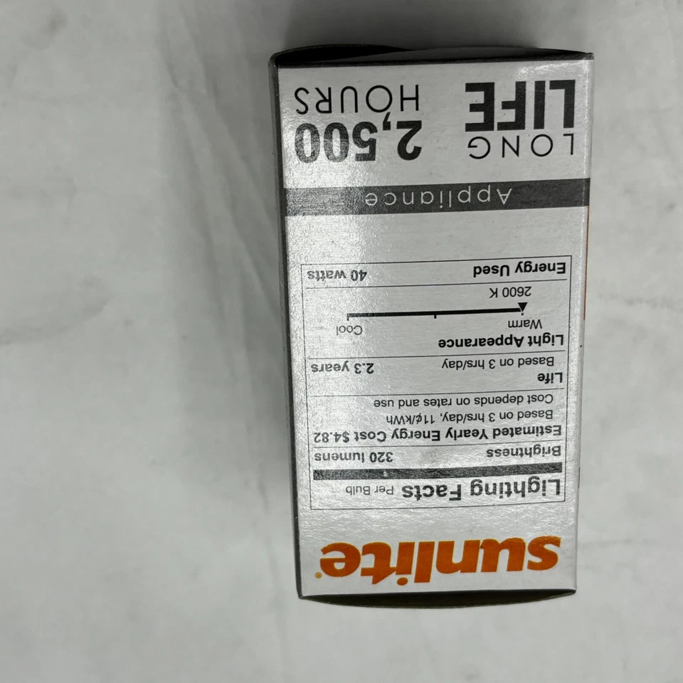 SUNLITE 40A15/CL APPLIANCE BULB LIGHT LAMP 02045 CLEAR 40W 120V320 LUMENS - Image 3 of 4