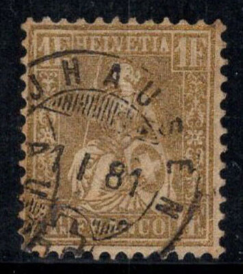 Schweiz 1862 Mi. 28 gebrauchte 100% 1 Fr, Helvetia Sitzfläche