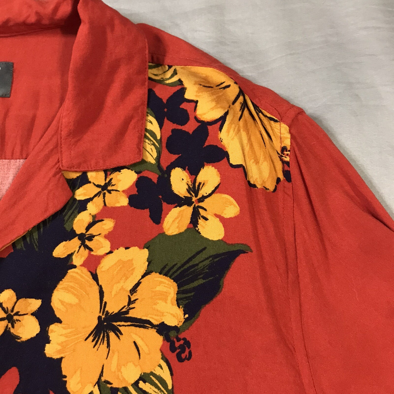 Hawaiian Shirt Mens Large Orange Brown Blue Short Sleeve Viscose image 5