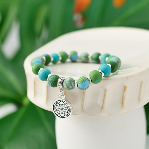 NEW JILZARAH Handmade Clay Beads TROPICAL GREEN Small Bead 8mm Bracelet - Picture 2 of 2
