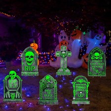 6 Pack Halloween Tombstones Graveyard Decorations, Halloween Yard Sign Glow in