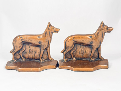 Vintage Cast Iron Bronze Copper Patina German Shepherd Dog Bookend Malinois MCM