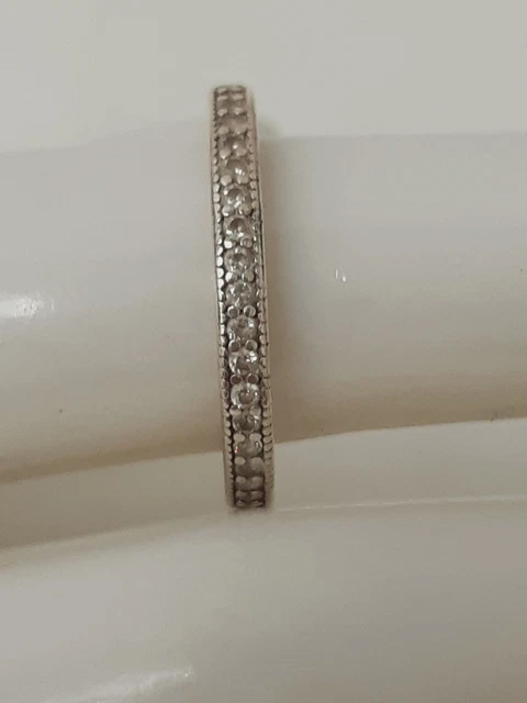 PANDORA Silver Hearts of Pandora CZ Ring Heart Detail Size 48 UK H.5 1.51g 