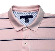 Tommy Hilfiger Men s Size Large Pink Navy Blue Striped Short Sleeve Polo Shirt