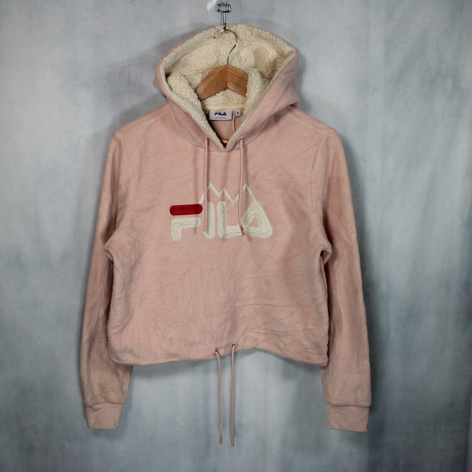 FILA maglione donna crop pile felpa con cappuccio UK piccolo rosa poliestere spellout