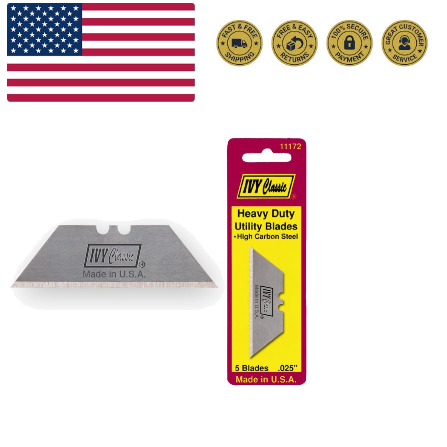 Heavy-Duty USA-Made Utility Knife Blades 5-Pack for Long-Lasting Use