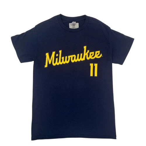 MLB Milwaukee Brewers #11 Jackson Chourio Men's Short Sleeve T-Shirt in Navy, S