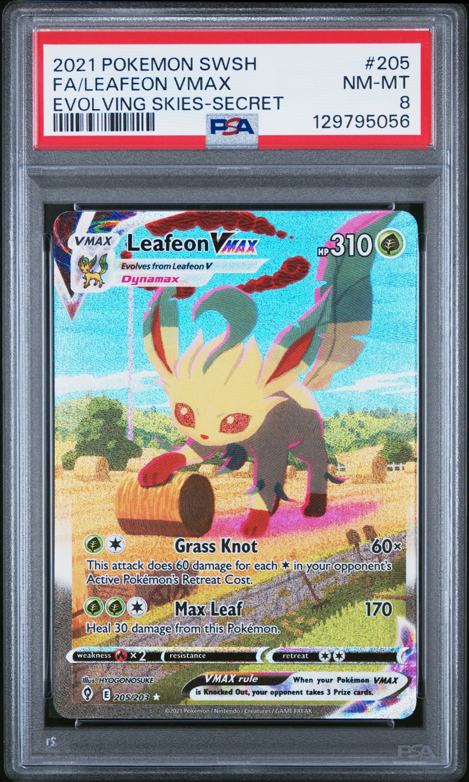 2021 POKEMON SWORD & SHIELD EVOLVING SKIES SECRET FULL ART/LEAFEON VMAX PSA 8