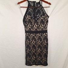 Olive Tree Size L Little Black Dress Lace Zip Open Back Midi Layered