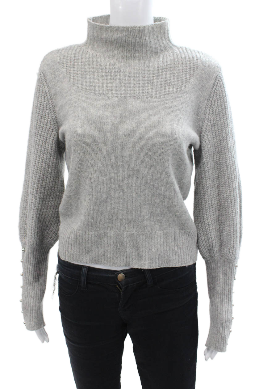 Intermix Womens Wool Embellished Sleeve Turtleneck Pullover Sweater Gray Size M