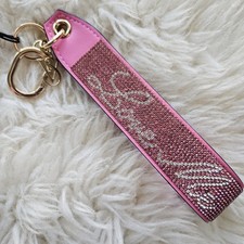 Victoria's Secret rhinestone wristlet strap keychain in Pink Love Me Script