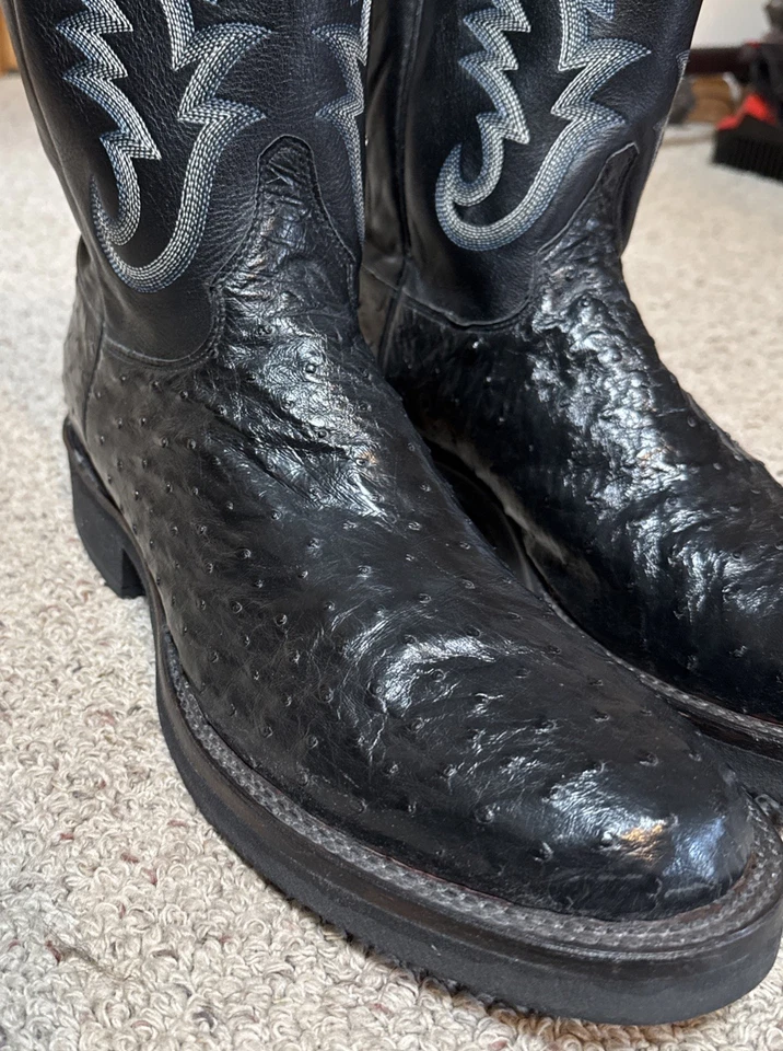 Justin 5003 Hombres Tekno Botas de Crepé Negro Pluma Completa Avestruz 11 1/2D EXCELENTES FS Foto 3 de 4