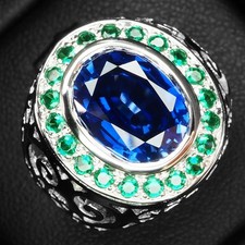 Royal Blue Sapphire Oval 5.70Ct 925 Sterling Silver Handmade Rings New Year Gift