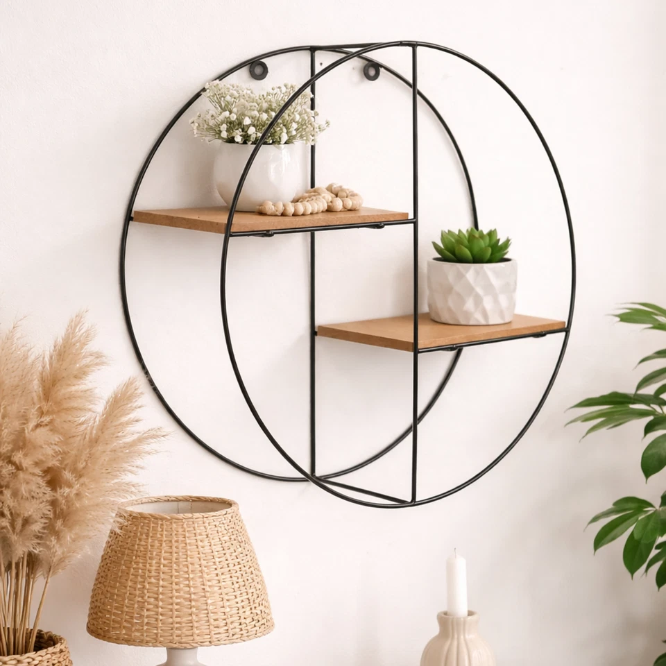 Retro Metal Circular Wall Mounted Shelf Round Display Unit Industrial Circle