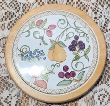 Vintage Dansk Umbrian Fruits Tile And Wood Trivet MCM Thailand 7"dia.