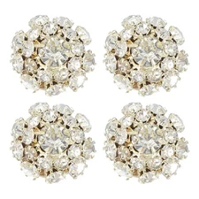 4 Pcs Button Covers for Women Rhinestone Crystal Cuff Links Gold