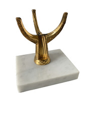 VTG Trophy Baseball Holder White Marble Base Gold Tone Italy 1970's Display