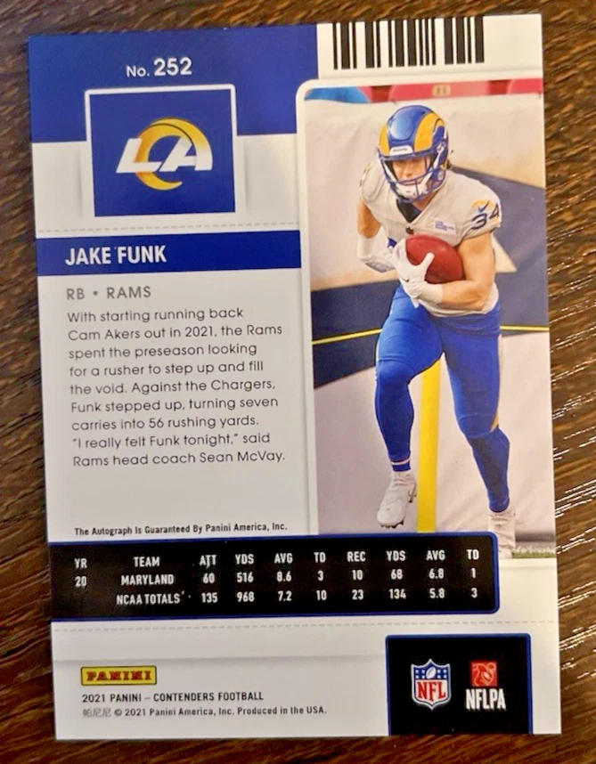 2021 Panini Contenders Jake Funk Rookie Ticket Blue Parallel Auto LA Rams - Image 2 of 2