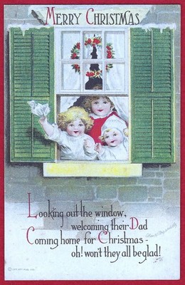Vtg Clapsaddle Merry Christmas Little Children Waving in Window PC A/S Emb c1915