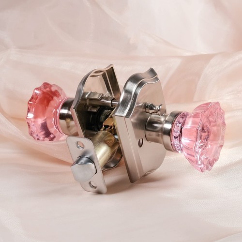 Crystal Door Knobs, Stain Nickel Pink Glass Door Knobs Interior Rose Shape wi... - Picture 7 of 8